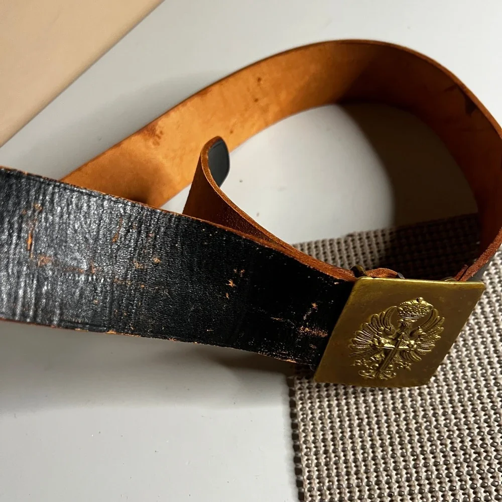 Vintage‎ Spanish Military Leather Belt Brass Guardia Civil Buckle Cereceda 35in